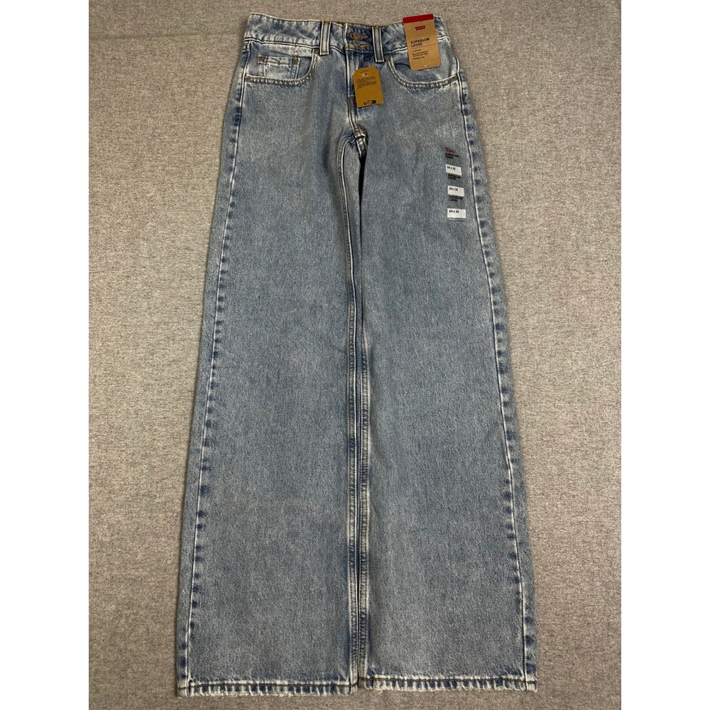 NWT Levis Low Loose Jeans Womens 24x32 Blue Superlow Wide Straight Leg